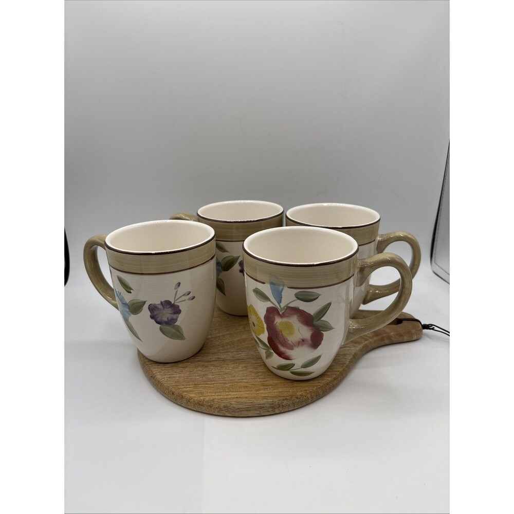 LOT OF 4 Pfaltzgraff Everyday Kiera 16 oz Mug Floral Replacement Discont. Preown